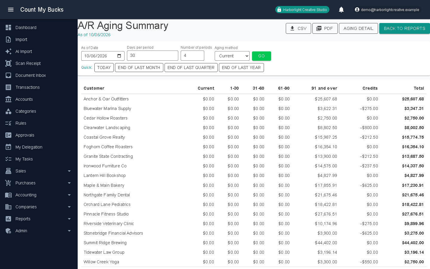 AR Aging Summary screenshot