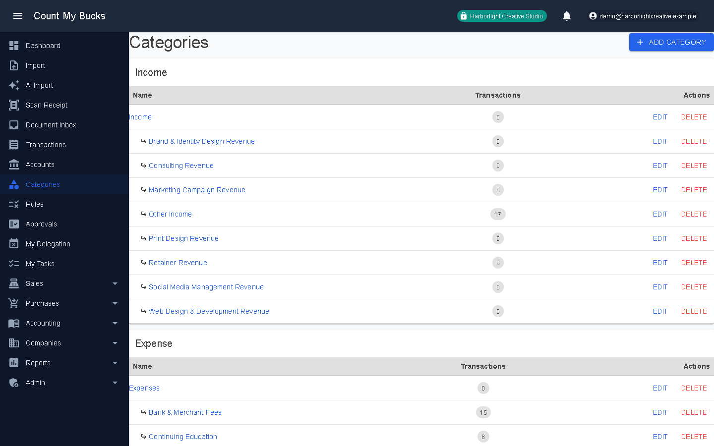 Categories screenshot