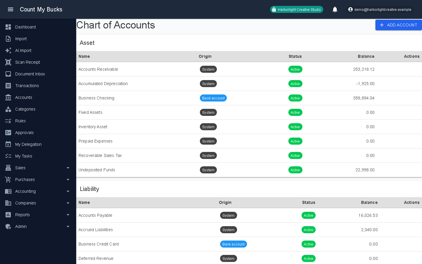 Chart of Accounts screenshot