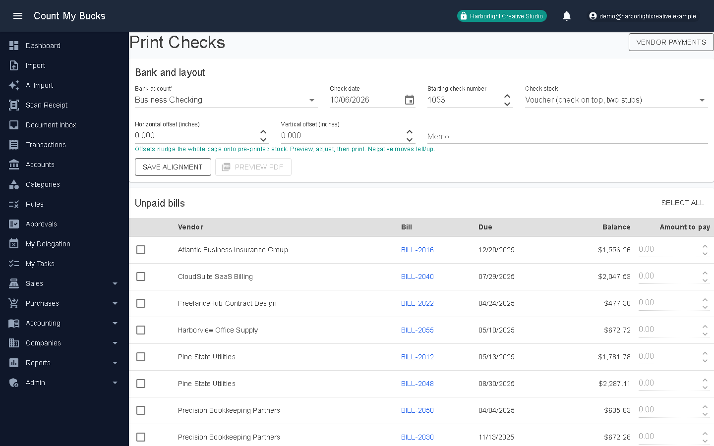 Print Checks screenshot