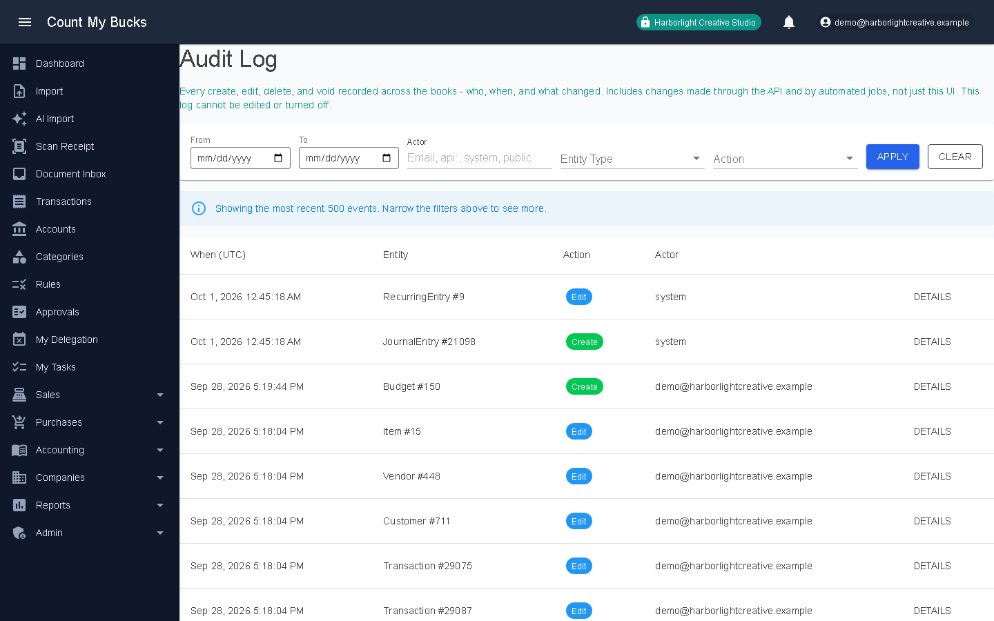 Audit Log screenshot