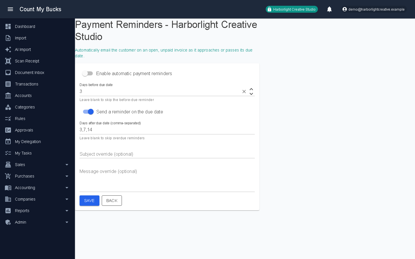Invoice Reminders screenshot