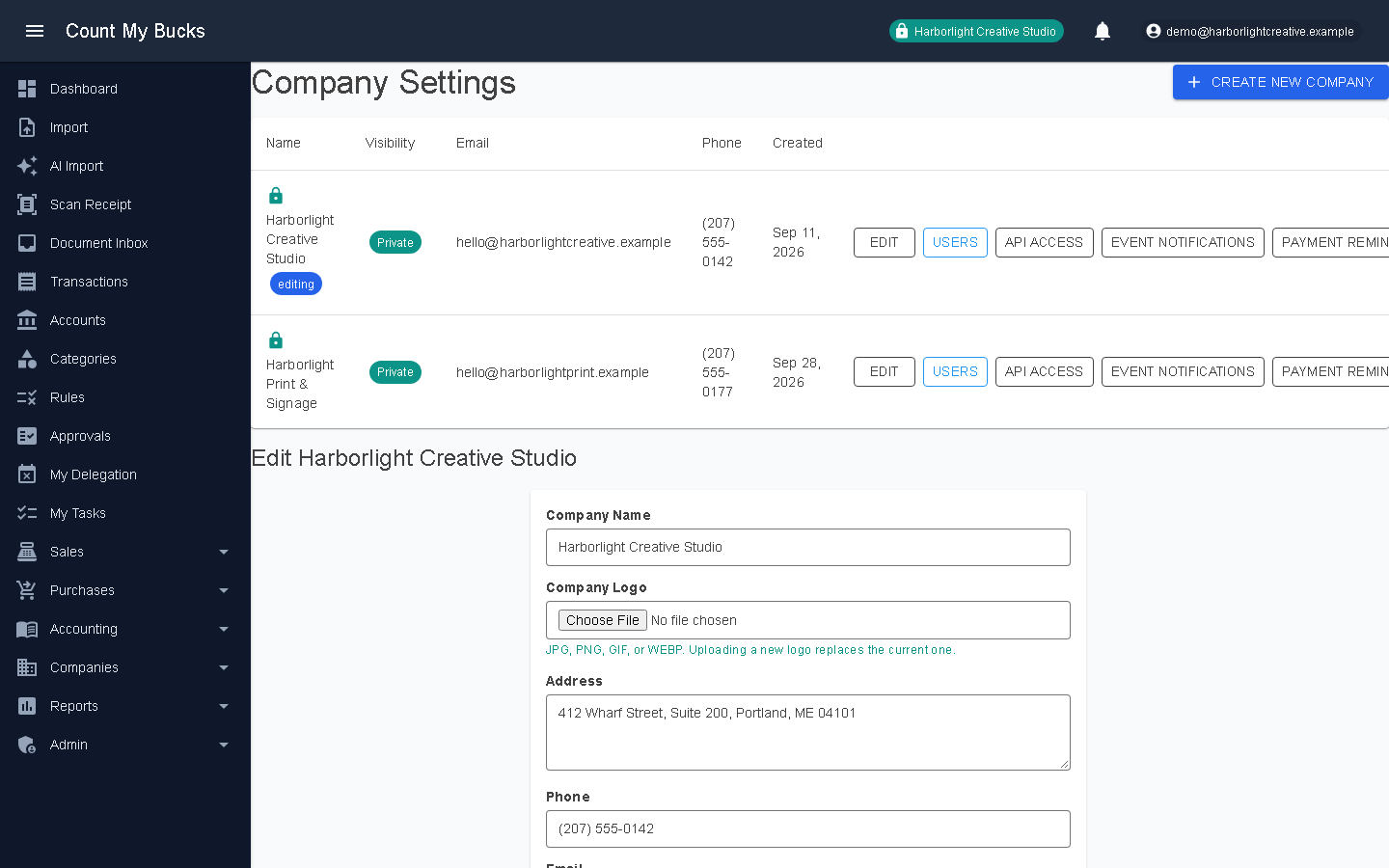 Manage Companies screenshot