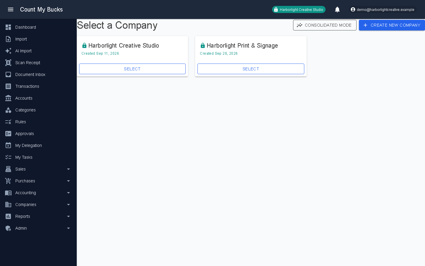 Select / Switch Company screenshot