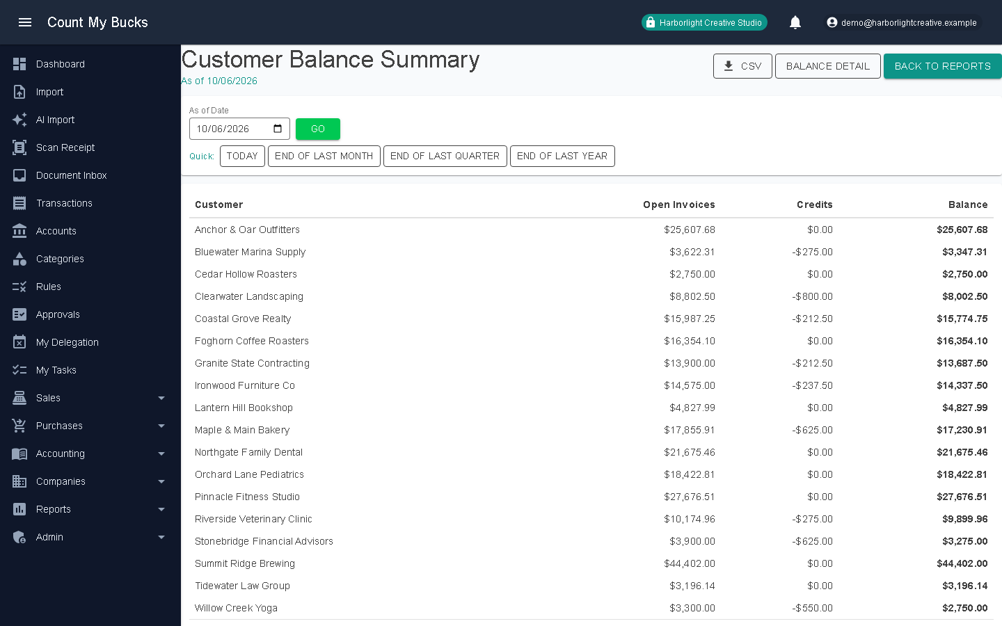 Customer Balance Summary screenshot