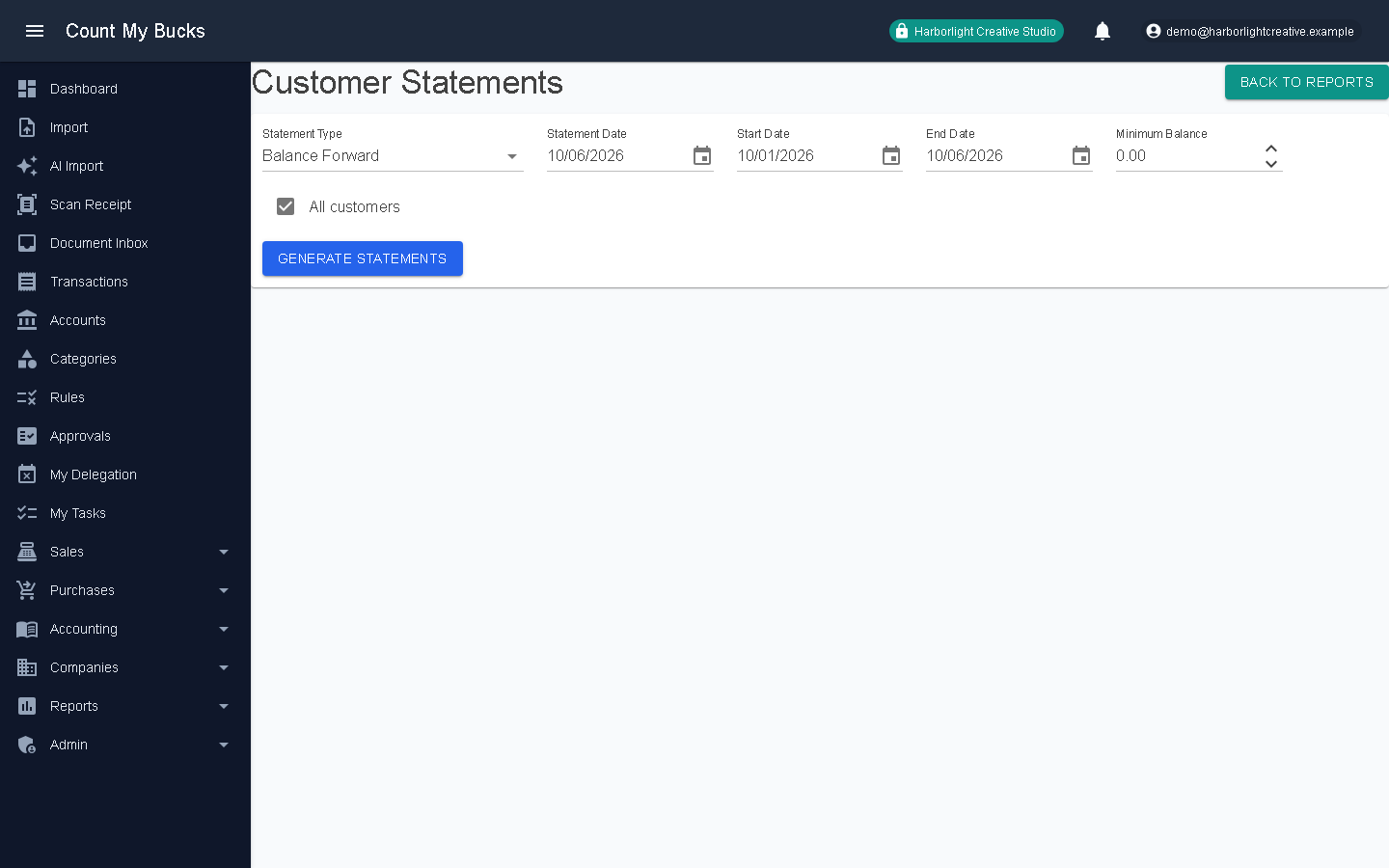 Customer Statements screenshot