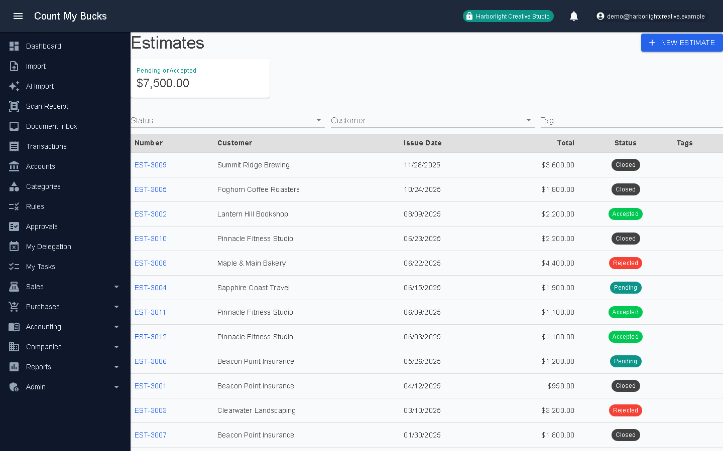 Estimates screenshot