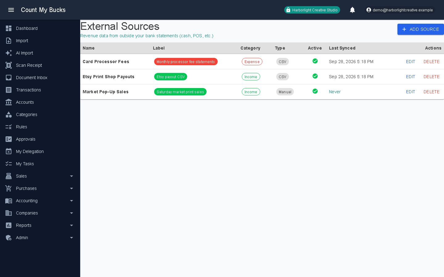 External Sources screenshot