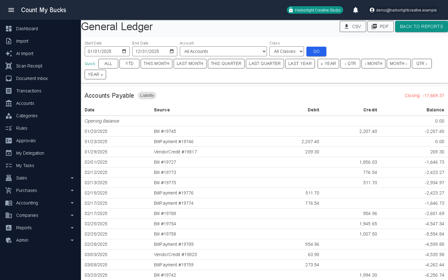 General Ledger screenshot