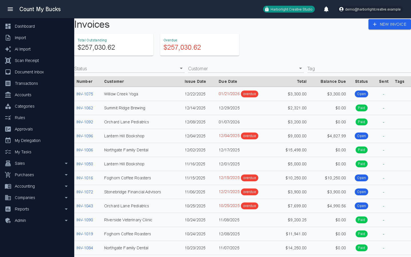 Invoices screenshot