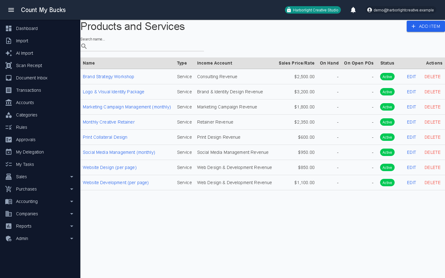 Products and Services screenshot
