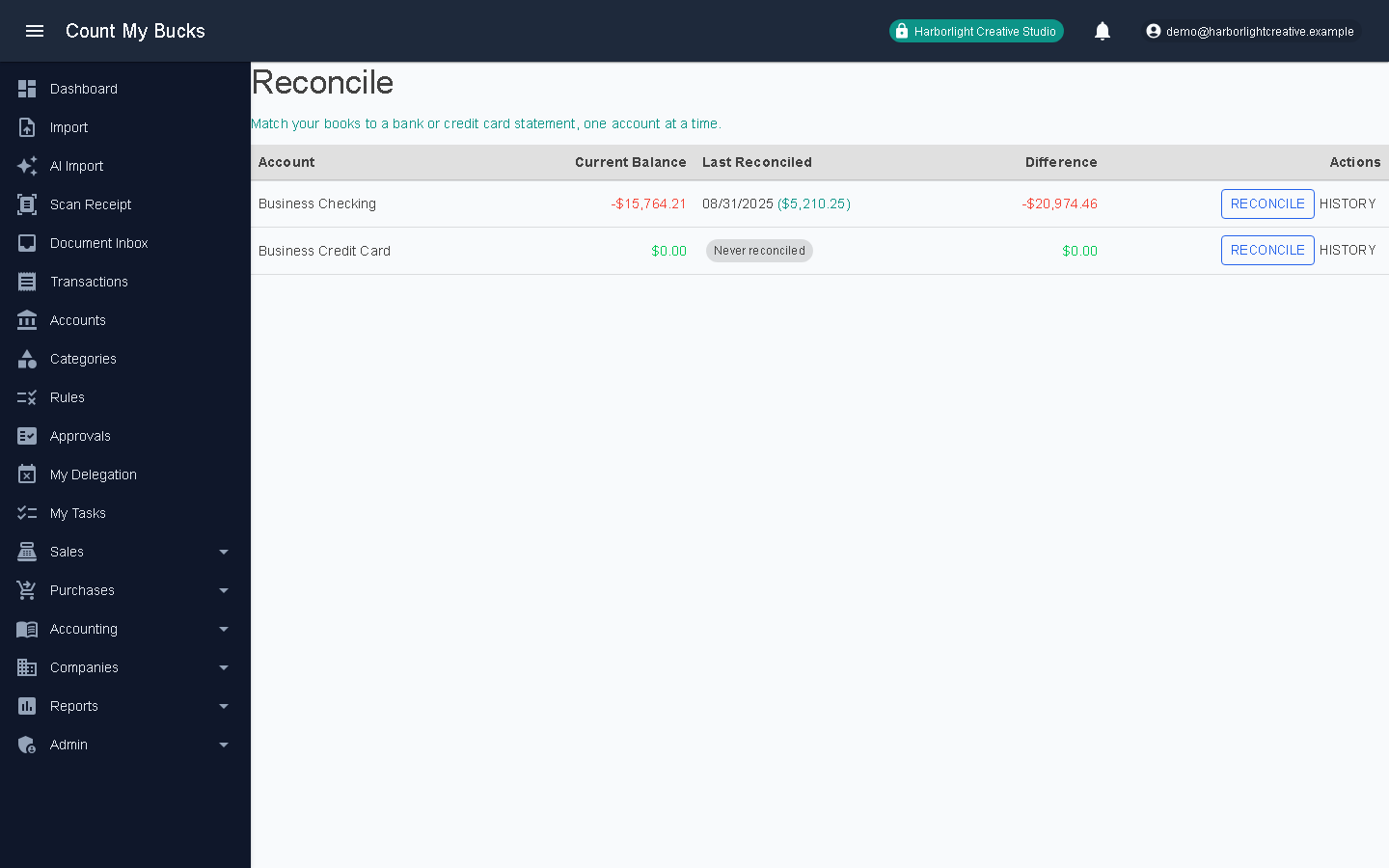 Reconcile screenshot