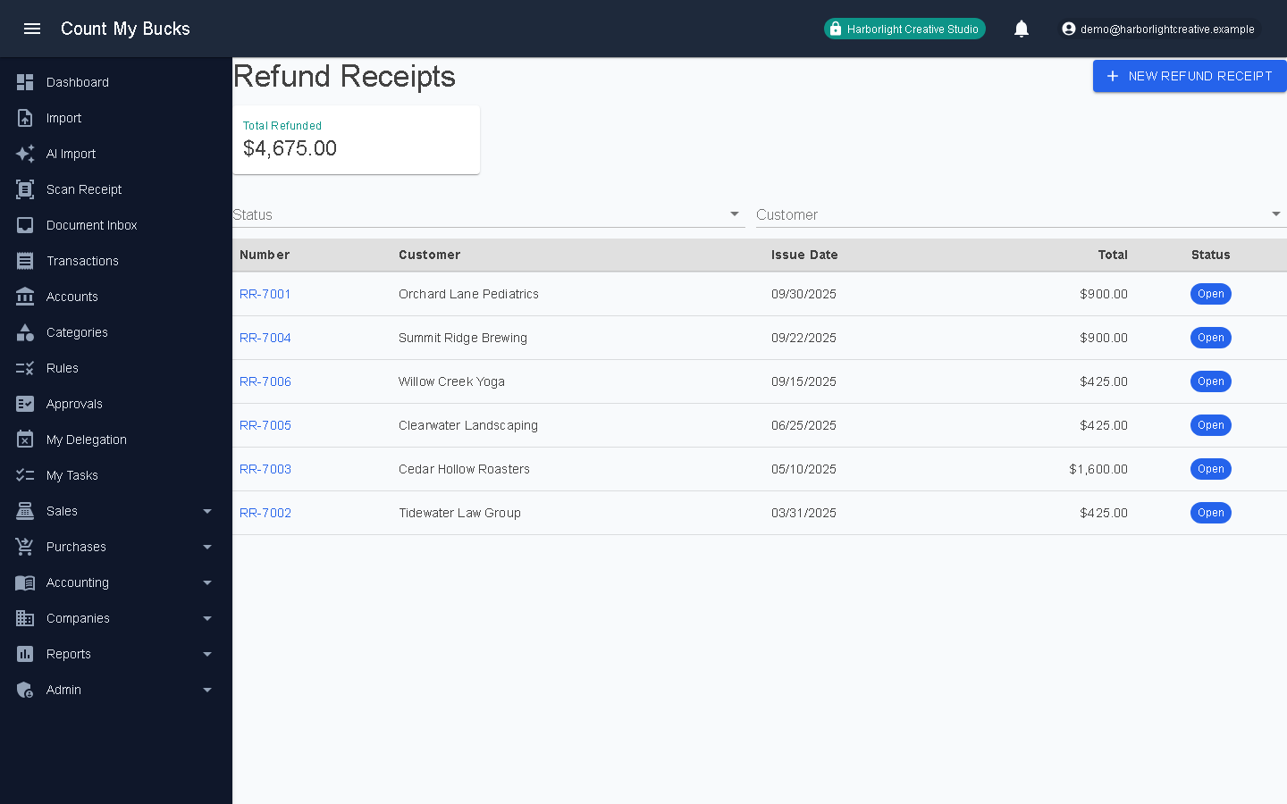 Refund Receipts screenshot