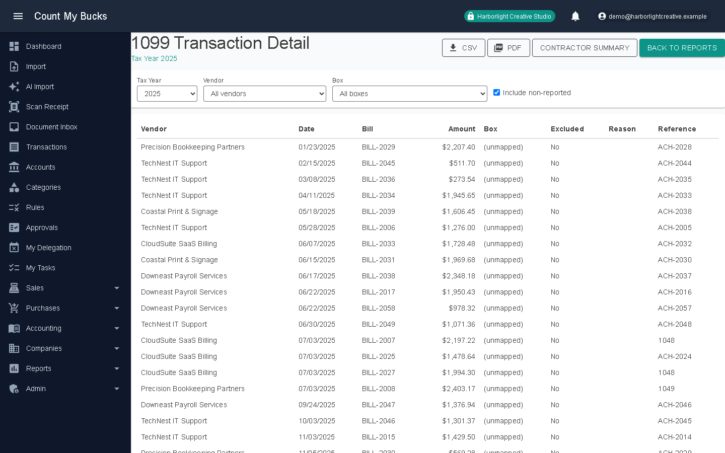 1099 Transaction Detail screenshot