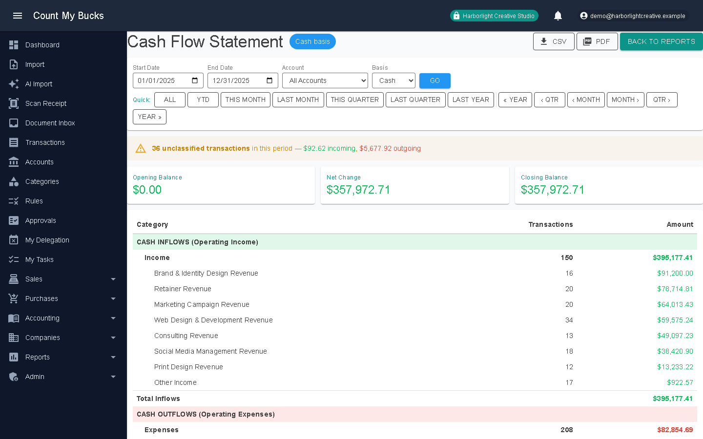 Cash Flow Statement screenshot