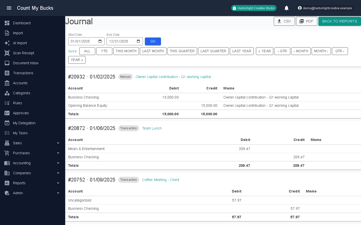 Journal Report screenshot