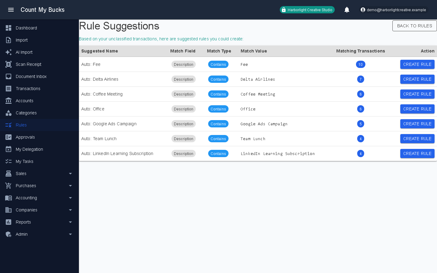 Rule Suggestions screenshot