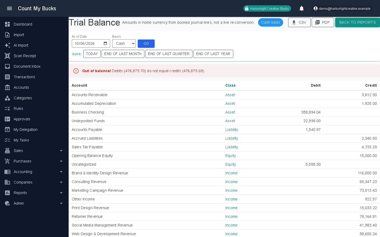 Trial Balance screenshot