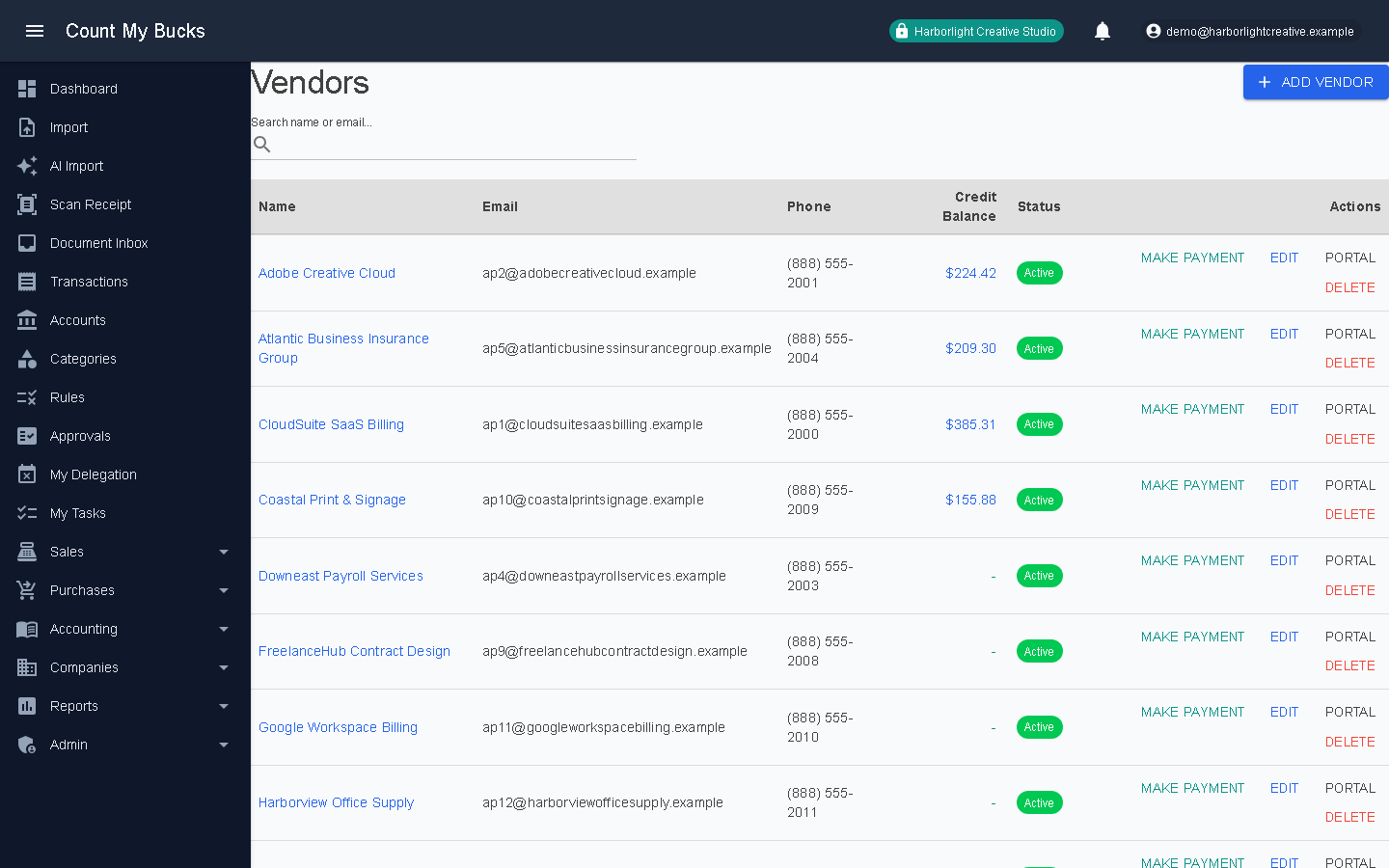 Vendors screenshot